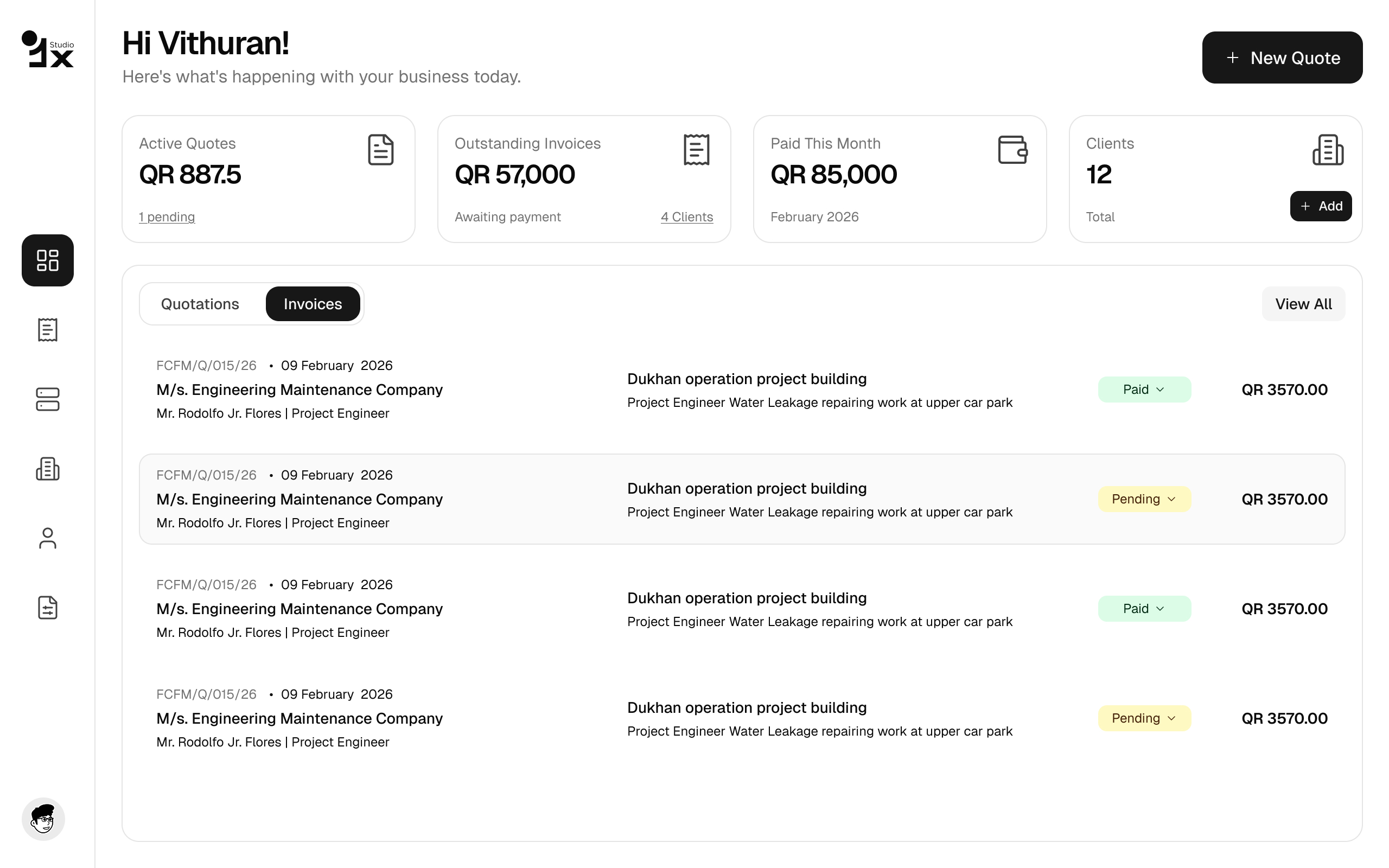 Quote Maker dashboard